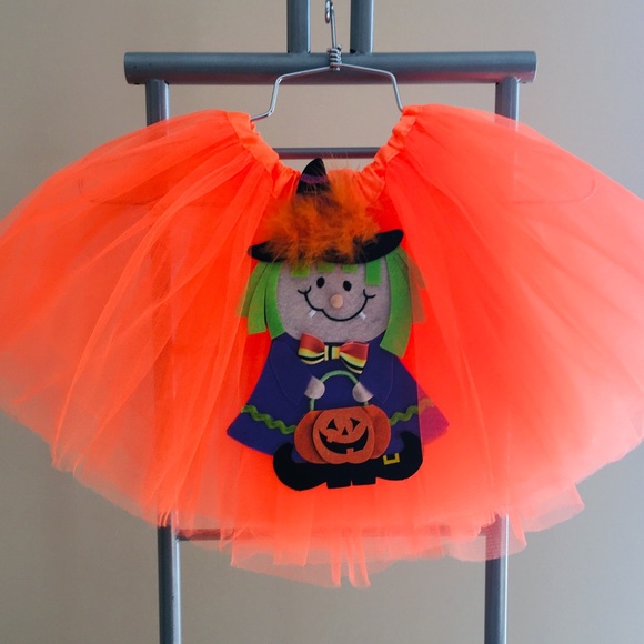 Brand New Custom Neon Orange Halloween Witch Tutu with Headband Hat - Picture 4 of 8